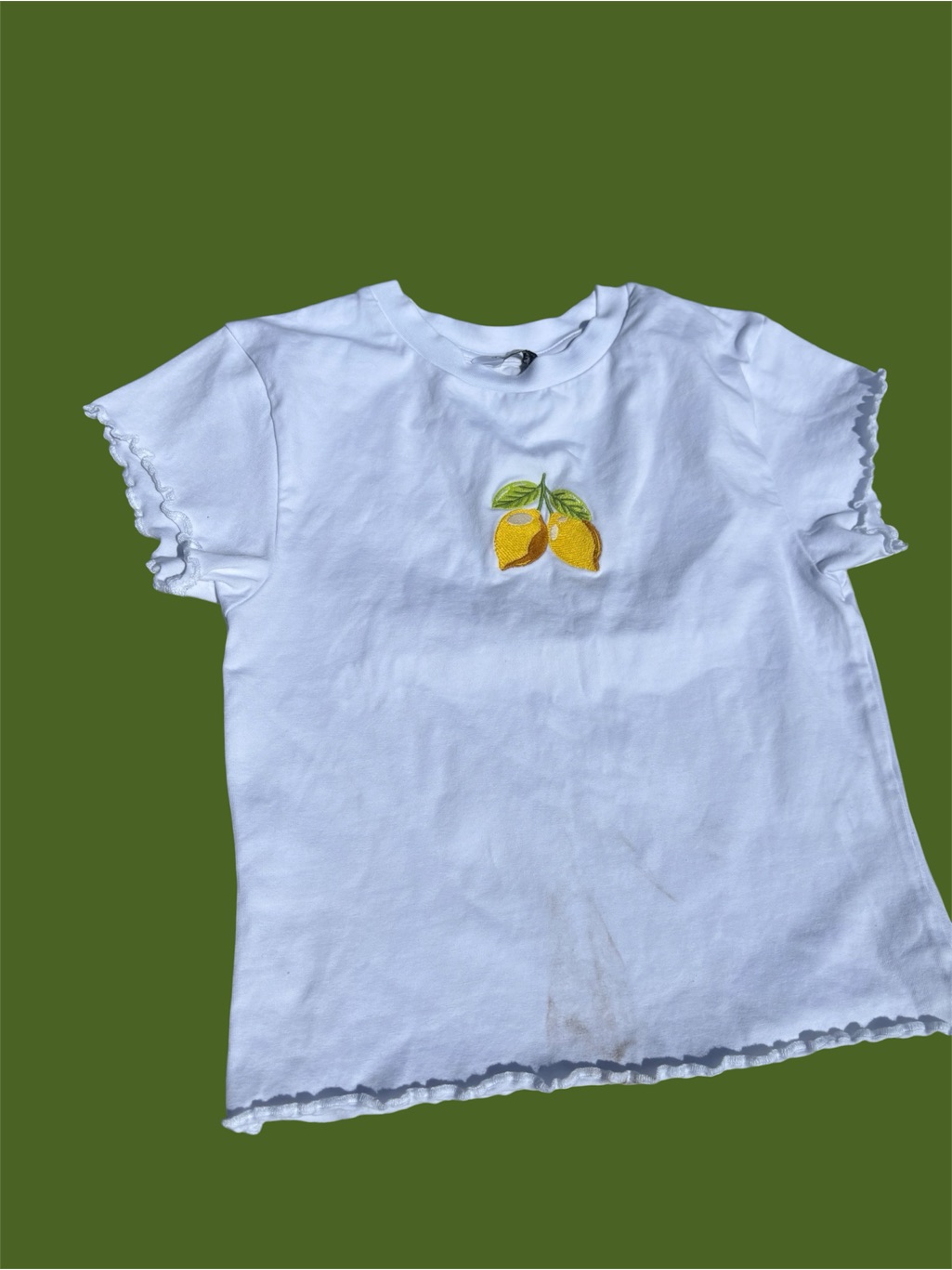 White Girls' Lemon Embroidery Ruffle Tee